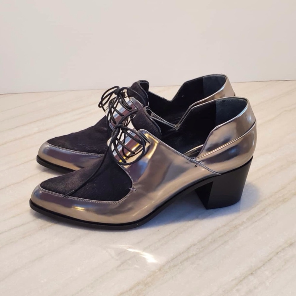 Jason Wu Silver, Leather, Pony Hair Brogues Oxfords 7.5 - Picture 8 of 13